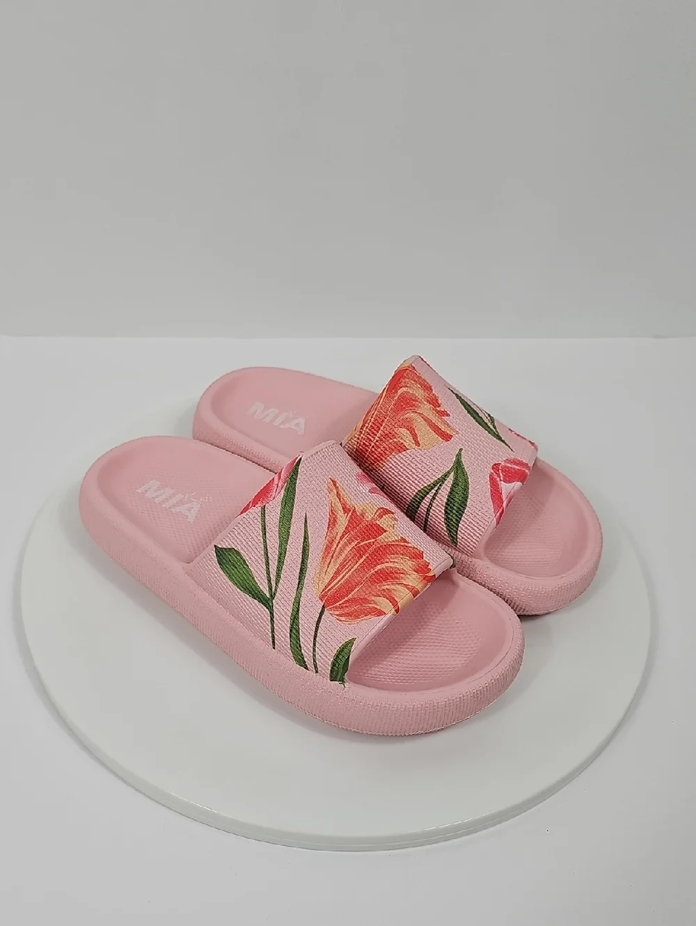 NIB MIA Little Lexa Girls 1 Pink Floral Pool Slide Sandals Cottagecore Tulip
